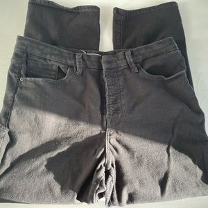Good American Ankle length, straight, button front, gently used black jeans